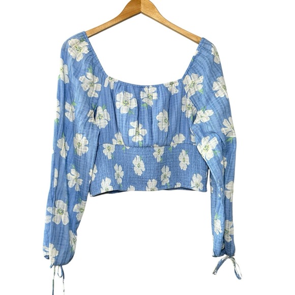 American Eagle Women's XL Blue Floral Corset Crop Top Cottagecore Coquette Boho - Picture 2 of 12